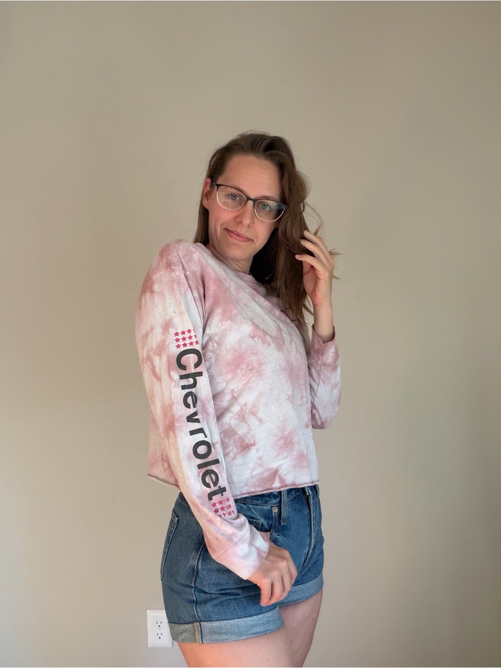 Chevrolet Pink Tie-Dye Long Sleeve Crewneck Top